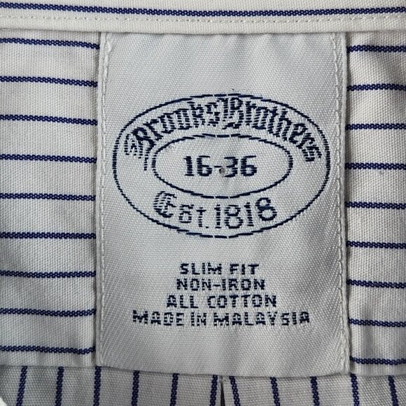 Brooks Brothers Non-Iron Blue 16 36 Cotton Point Slim Striped Shirt Button Up - Picture 7 of 16